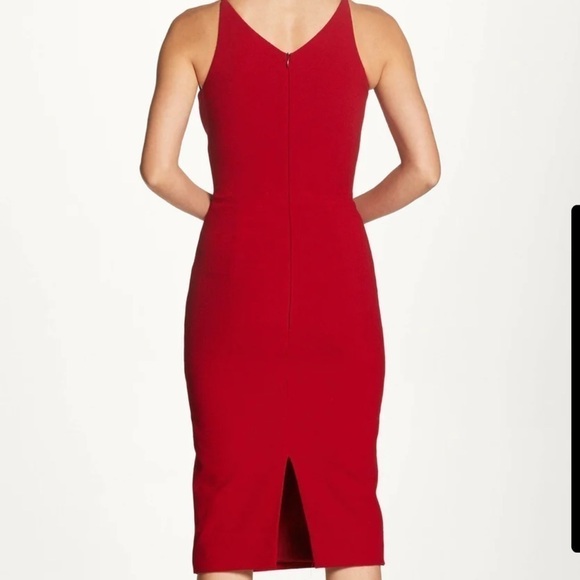 Dress The Population Lyla V-Neck Sleeveless Crepe Sheath Pencil Dress Garnet XS - Picture 3 of 12